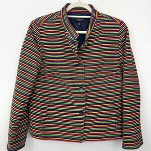 Talbots Womens Blazer Jacket Size 14P Striped Textured Career Office Multi Color